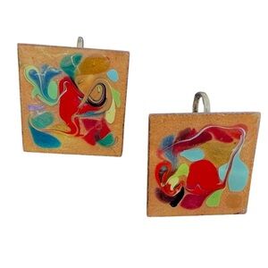 Vintage Colorful Paint Square Clip on Earrings